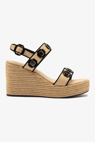 Milan Espadrille In Beige Raffia and Black Trimming