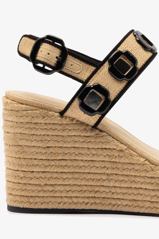 Milan Espadrille In Beige Raffia and Black Trimming