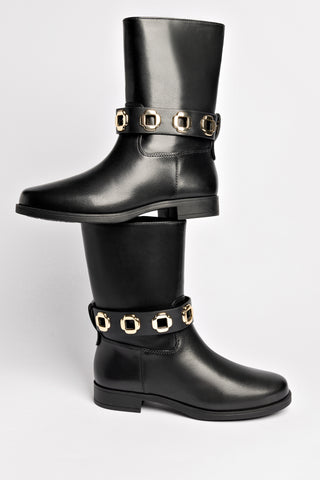 Milan Flat Bootie In Black Water Resistant Leather
