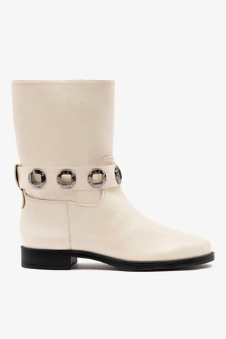 Milan Flat Bootie In Ivory Leather Boot Larroudé