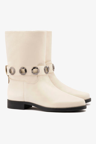 Milan Flat Bootie In Ivory Leather