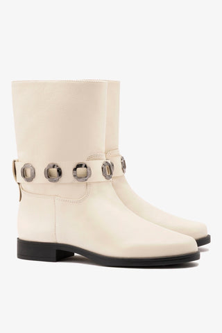 Milan Flat Bootie In Ivory Leather Boot Larroudé