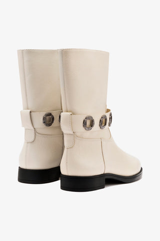 Milan Flat Bootie In Ivory Leather
