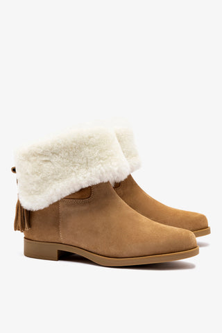 Verbier Bootie In Peanut Suede and Natural Shearling