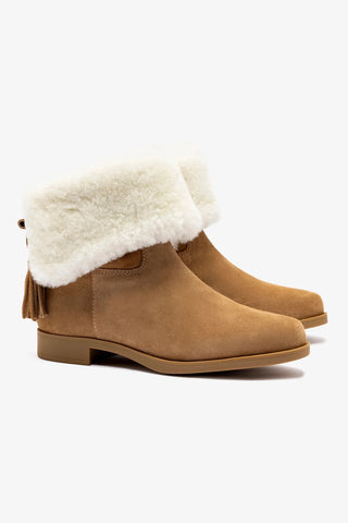 Verbier Bootie In Peanut Suede and Natural Shearling