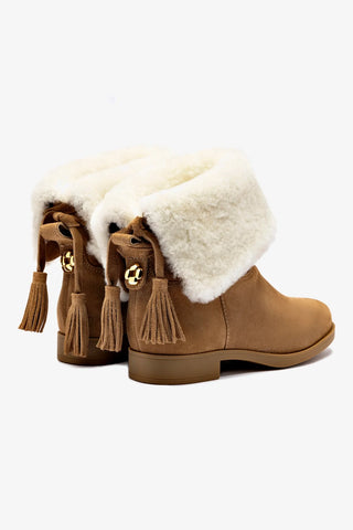 Verbier Bootie In Peanut Suede and Natural Shearling