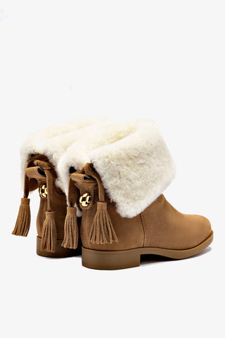 Verbier Bootie In Peanut Suede and Natural Shearling