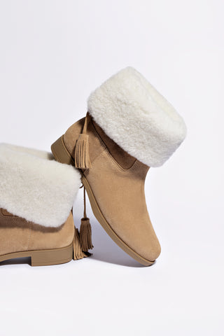 Verbier Bootie In Peanut Suede and Natural Shearling