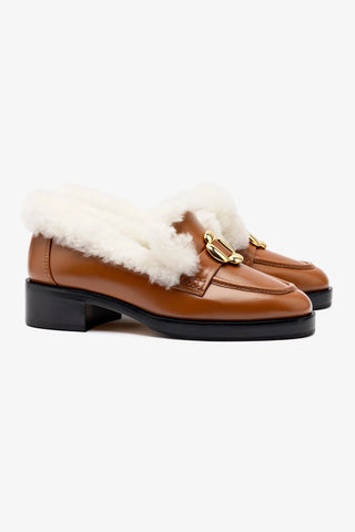 Bobbie Loafer In Caramel Leather and Natural Shearling