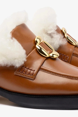 Bobbie Mule In Caramel Leather and Natural Shearling