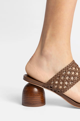 Dew Drop Macrame Sandal In Burnt Umber Leather