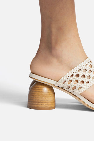 Dew Drop Macrame Sandal In Ivory Leather