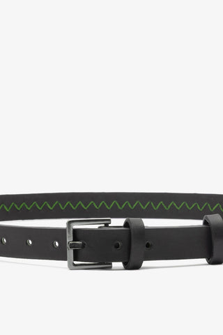 Jonathan Cohen by L.: Zig Zag Belt Green and Black Leather Clothing Larroudé x Jonathan Cohen