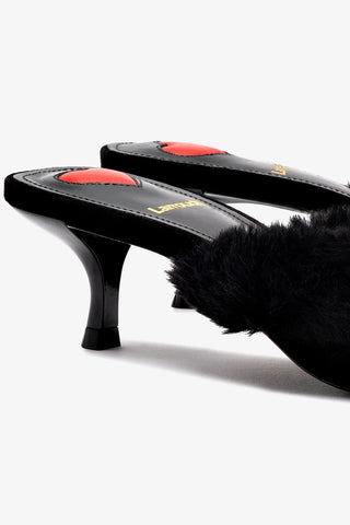 Amal Faux Fur Mule In Black Suede