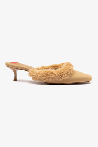 Amal Faux Fur Mule In Peanut Suede