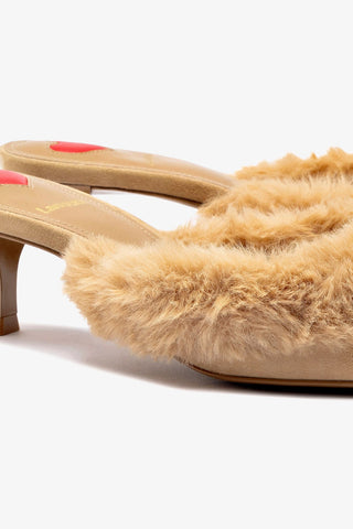 Amal Faux Fur Mule In Peanut Suede