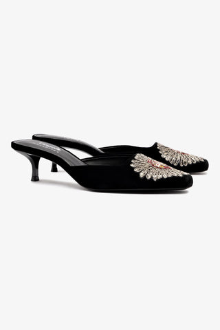 Larroudé x Markarian Mule In Black Velvet and Heart Embroidery