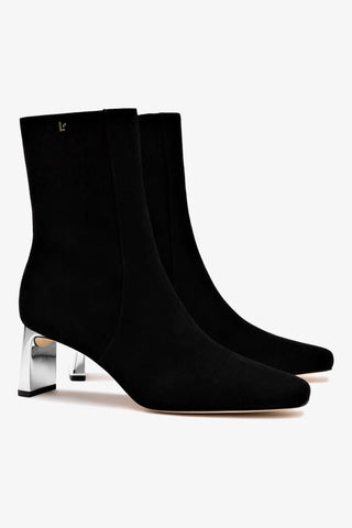 Alexis Bootie In Black Suede and Silver Heel