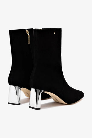 Alexis Bootie In Black Suede and Silver Heel