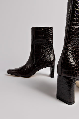 Alexis Bootie In Dark Croco Embossed Leather