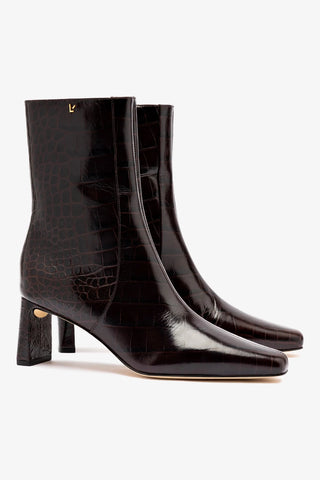 Alexis Bootie In Dark Croco Embroided Leather