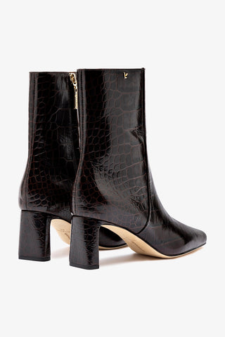 Alexis Bootie In Dark Croco Embossed Leather