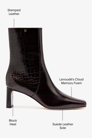 Alexis Bootie In Dark Croco Embossed Leather