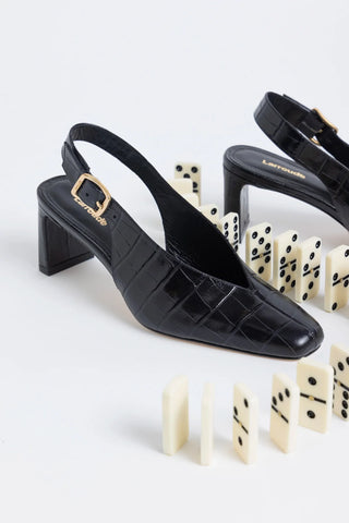 Katie Pump Black Crocodile-Embossed Patent — Larroudé