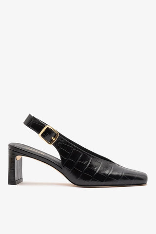 Katie Pump Black Crocodile-Embossed Patent — Larroudé