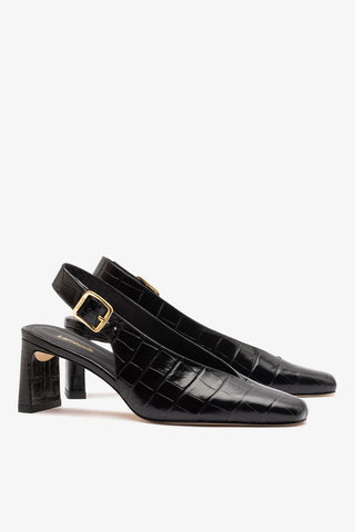 Katie Pump Black Crocodile-Embossed Patent — Larroudé