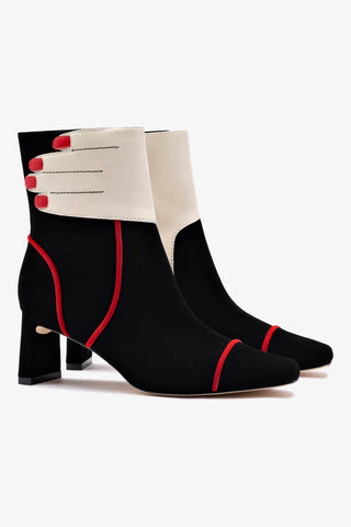 Larroudé x Libertine Hand Boot In Black, Ivory and Scarlet Leather