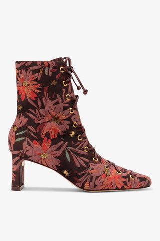Larroudé x Markarian Alexis Boot In Floral Embroidery Burgundy Fabric