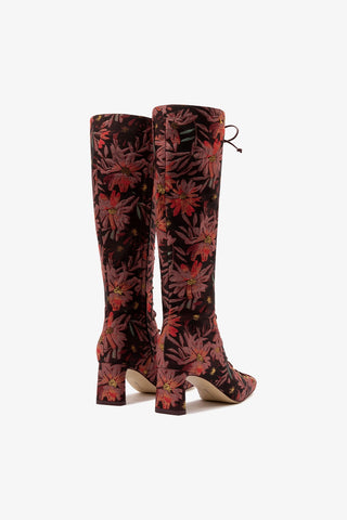 Larroudé x Markarian Alexis Hi Boot In Floral Embroidery Burgundy Fabric