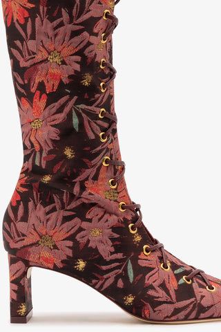 Larroudé x Markarian Alexis Hi Boot In Floral Embroidery Burgundy Fabric