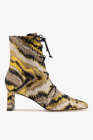 Larroudé x Markarian Alexis Boot In Floral Embroidery Gold Fabric