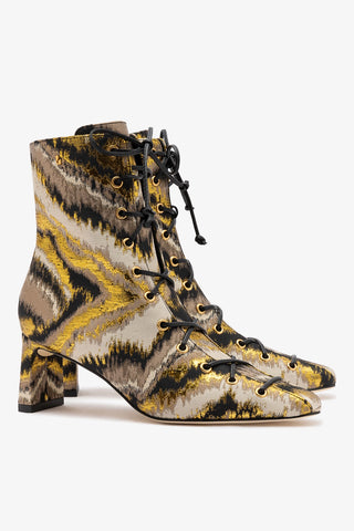 Larroudé x Markarian Alexis Boot In Floral Embroidery Gold Fabric