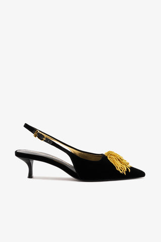 Larroudé x Angelica Hicks Beaded Pump Low In Black Velvet