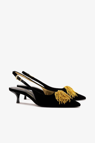 Larroudé x Angelica Hicks Beaded Pump Low In Black Velvet