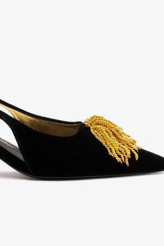 Larroudé x Angelica Hicks Beaded Pump Low In Black Velvet