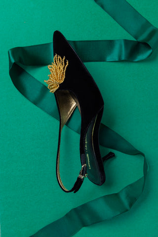 Larroudé x Angelica Hicks Beaded Pump Low In Black Velvet