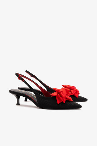 Larroudé x Angelica Hicks Bow Pump Low In Black Satin