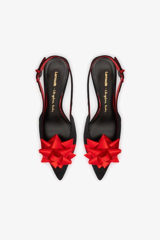 Larroudé x Angelica Hicks Bow Pump Low In Black Satin