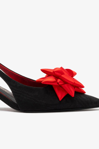 Larroudé x Angelica Hicks Bow Pump Low In Black Satin