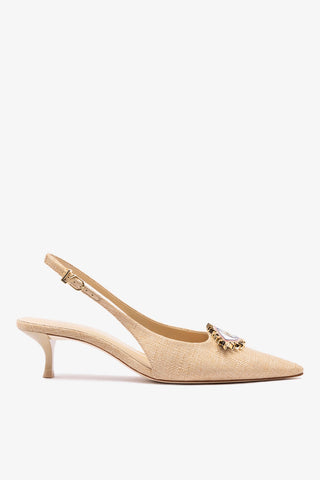 Larroudé x Libertine Eye Pump Lo In Beige Raffia