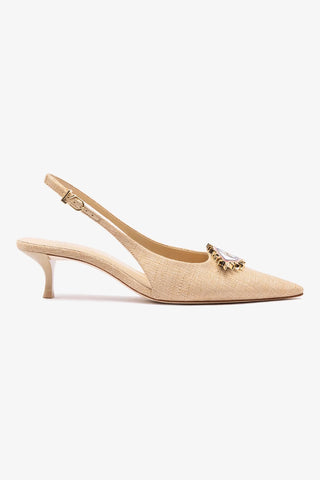 Larroudé x Libertine Eye Pump Lo In Beige Raffia