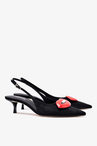Larroudé x Libertine Lips Pump Lo In Black Fabric