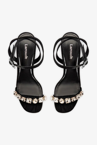 Calypso Sandal In Black Fabric and Crystals