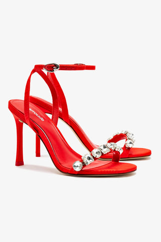 Calypso Sandal In Red Fabric and Crystals