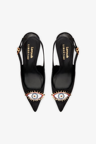 Larroudé x Libertine Eye Pump Hi In Black Fabric