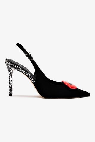 Larroudé x Libertine Lips Pump Hi In Black Suede and Crystals